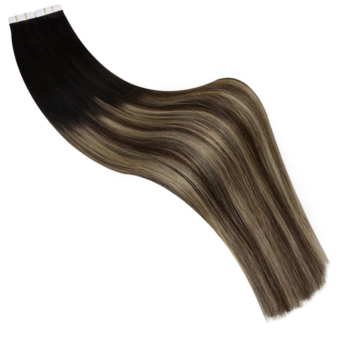 Ugeat 35cm Haarverlängerung Echthaar Tape 20Stücke Unsichtbares Tape Extensions Echthaar 50Gramm Sch