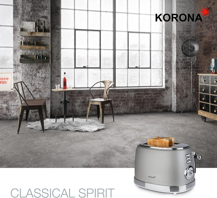 Korona 21667 Toaster | 2 Scheiben | Retro Design | Grau | 6 Bräunungsstufen | Retro | Auftauen,Röste