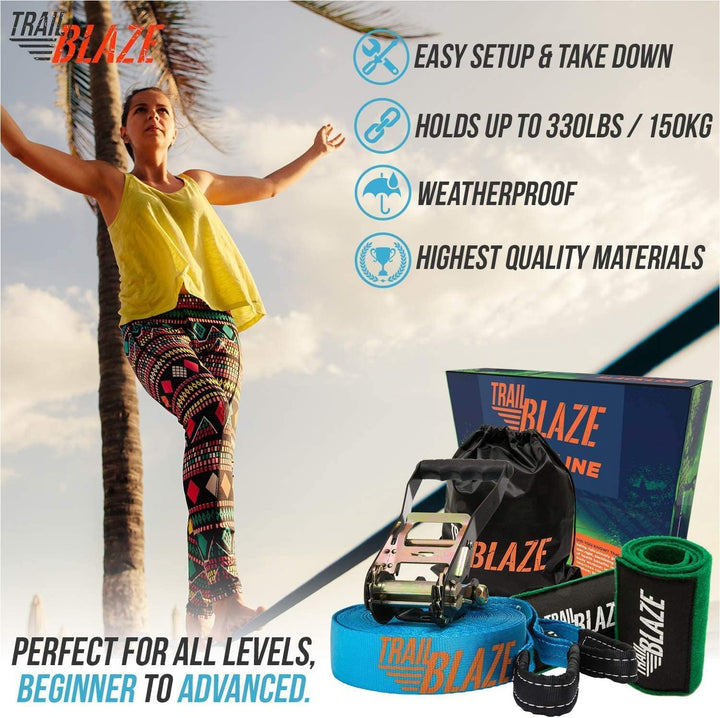 TRAILBLAZE Kit Slackline Completo – Con Protezioni Alberi + Sacca Porta Slackline - Installazione Fa