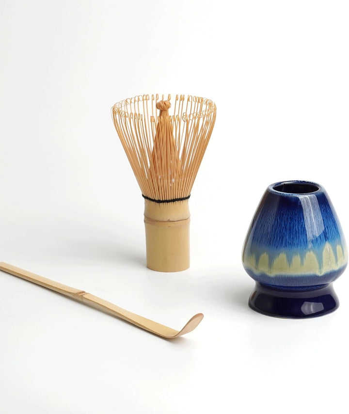 HEI MING Traditionell Matcha Set 6-teilig – Premium Matcha Tee Set mit Bambus-Chasen (Besen), Blau K