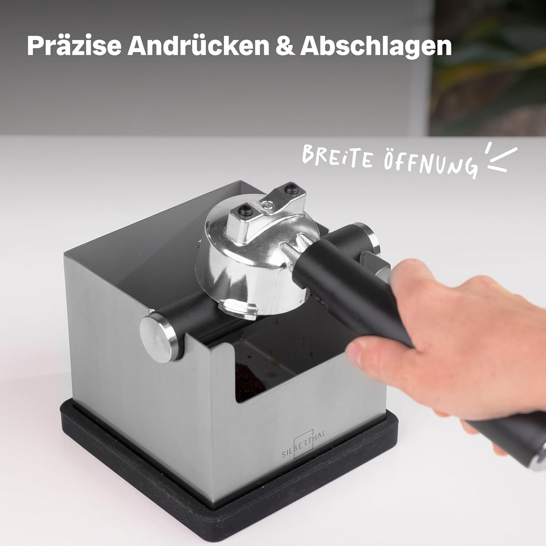 SILBERTHAL Abklopfbehälter für Siebträger Edelstahl - Version 2.0 - Tamperstation und Knock Box mit