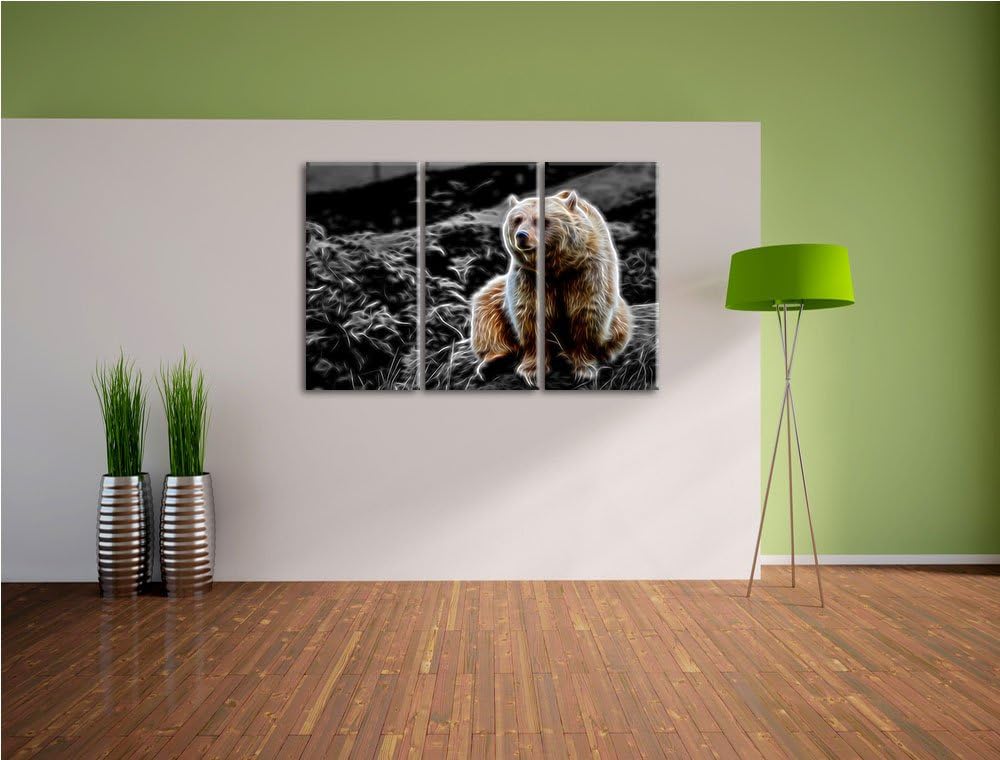 niedlicher Grizzly auf Stein schwarz/weiss Deluxe 3-Teiler Leinwandbild 120x80 Bild auf Leinwand, XX