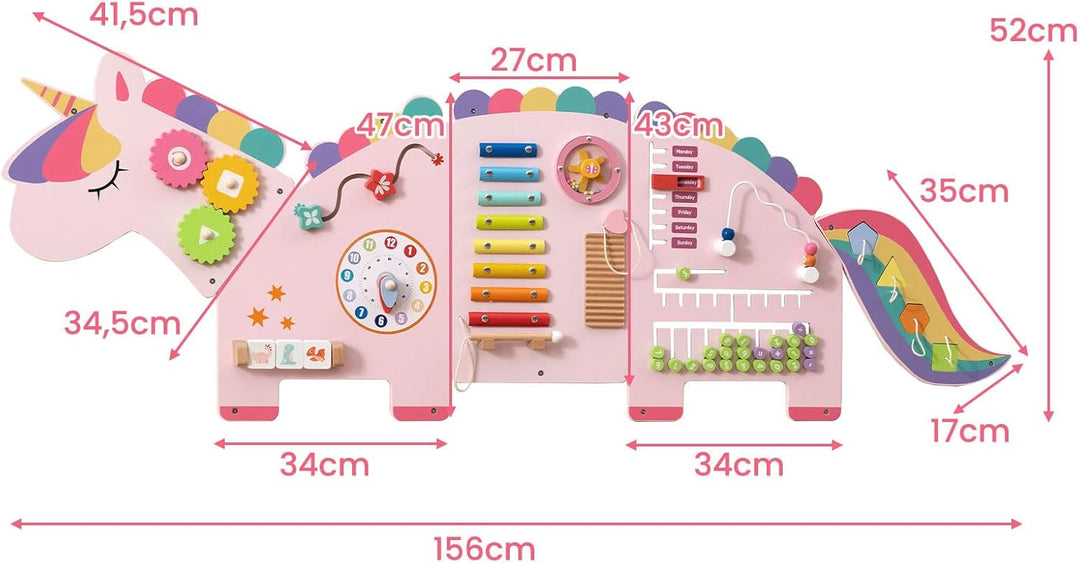 FANTASK Motorikbrett Holz, Montessori Busy Board 11 in 1 mit Xylophon Blöcken Abakus für frühe Förde