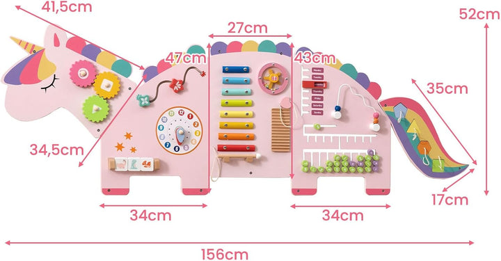 FANTASK Motorikbrett Holz, Montessori Busy Board 11 in 1 mit Xylophon Blöcken Abakus für frühe Förde
