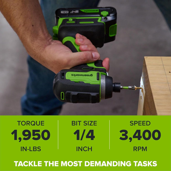 Greenworks 24V Bürstenloses Bohrschrauber- &amp; Schlagschrauber-Set, 45 Nm + 220 Nm, Leicht, inkl. 2× 2