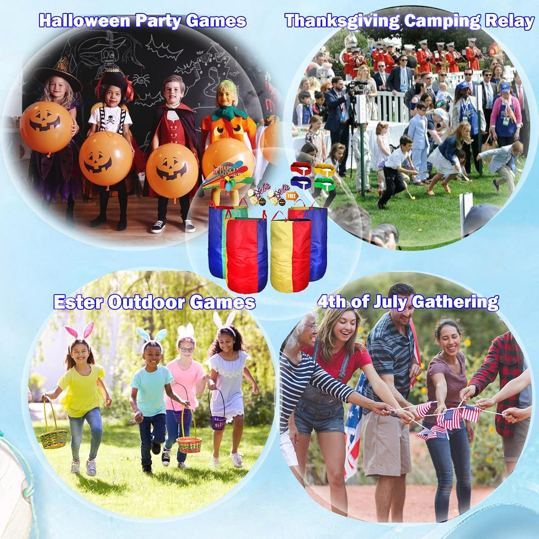 CWLAKON Outdoor Spiele Gartenspiele für Kinder Erwachsene, Sackhüpfen Säcke, Eierlaufen, 3Bein Renne