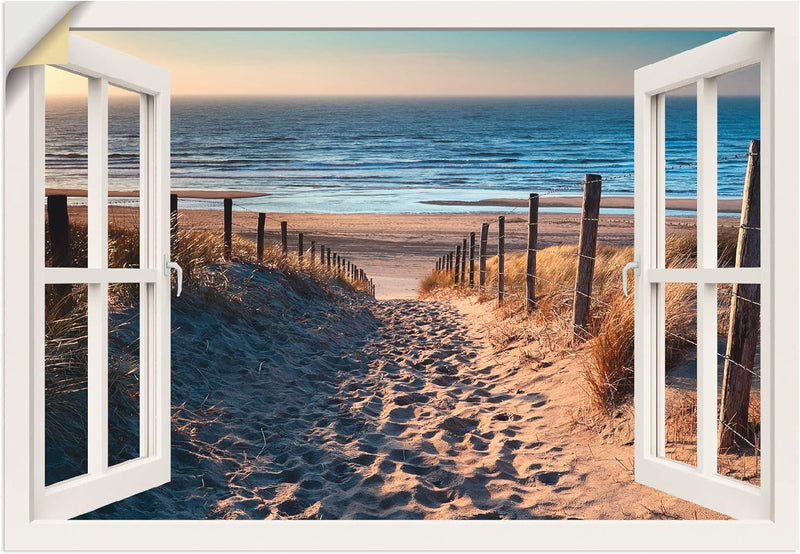 ARTland Wandbild selbstklebend Vinylfolie 100x70 cm Fensterblick Fenster Strand Düne Meer Maritim La