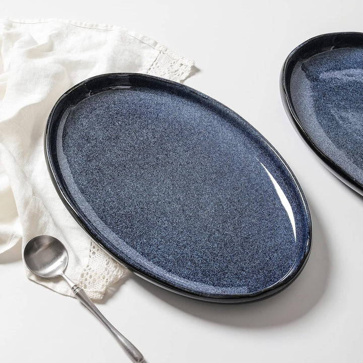 vicrays Servierplatte aus Keramik, extra gross, oval, 37,8 cm, Porzellan, Abendessenteller, langes S