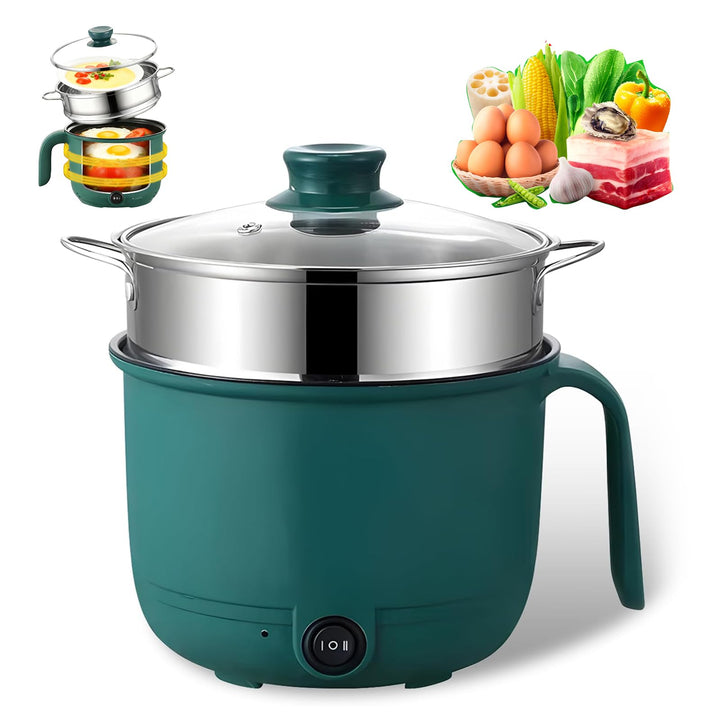 Elektrische Hot Pot Topf, 1.5L Kleiner Elektrischer Kochtopf mit Dämpfkorb aus Edelstahl, 600W Tragb