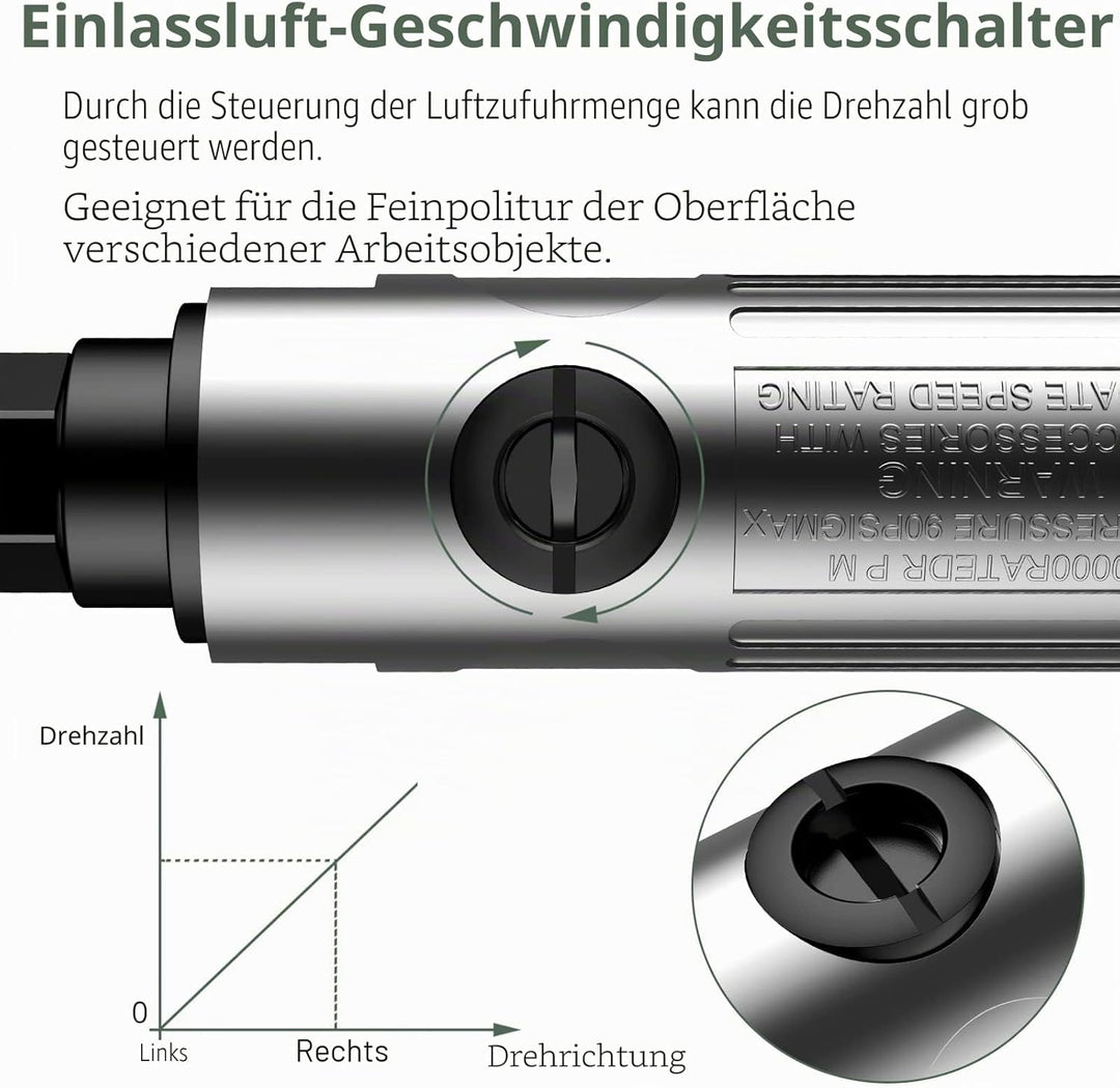 EYPINS Druckluftschleifer Set, Stabschleifer Druckluft Schleifer 90° abgewinkelt Winkelschleifer 90p