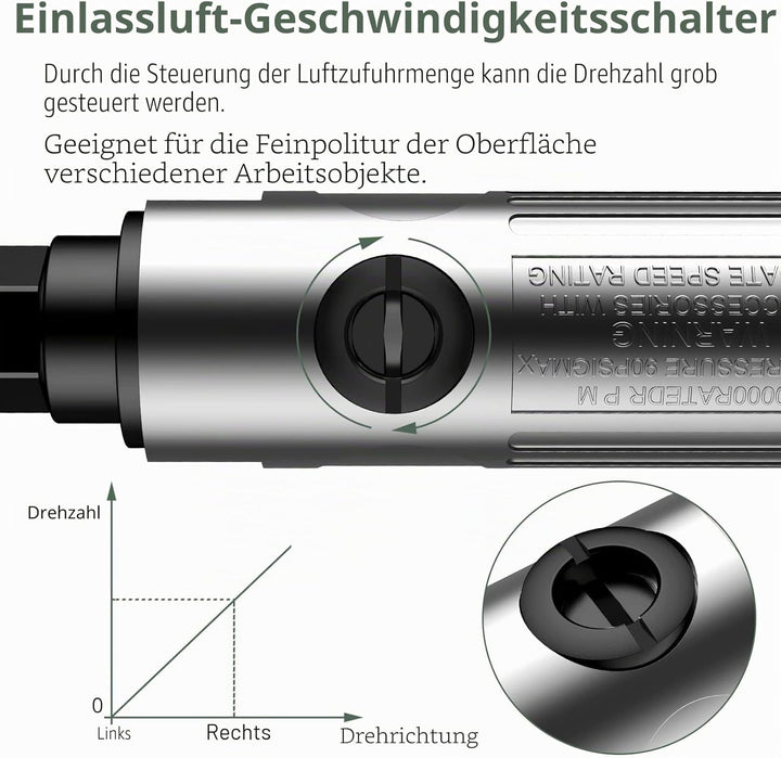 EYPINS Druckluftschleifer Set, Stabschleifer Druckluft Schleifer 90° abgewinkelt Winkelschleifer 90p