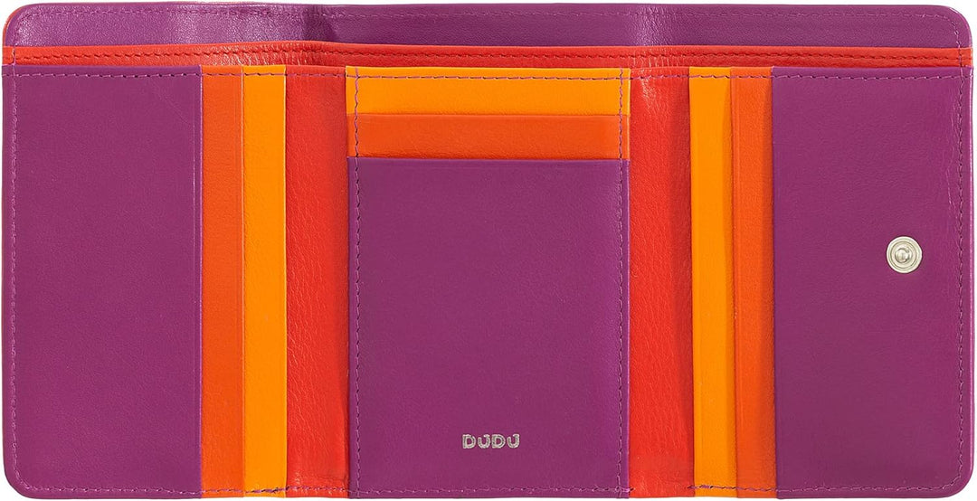 DUDU Kleine mehrfarbige RFID Dambenbrieftasche in Leder Colorful Fuchsia, Fuchsia