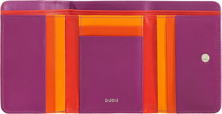 DUDU Kleine mehrfarbige RFID Dambenbrieftasche in Leder Colorful Fuchsia, Fuchsia