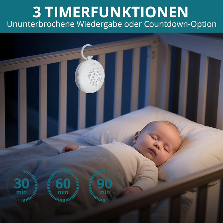 White Noise Machine Mini-Soundmaschine mit 12 Beruhigende Geräusche 3-Timer Memory-Funktion USB-C Wi