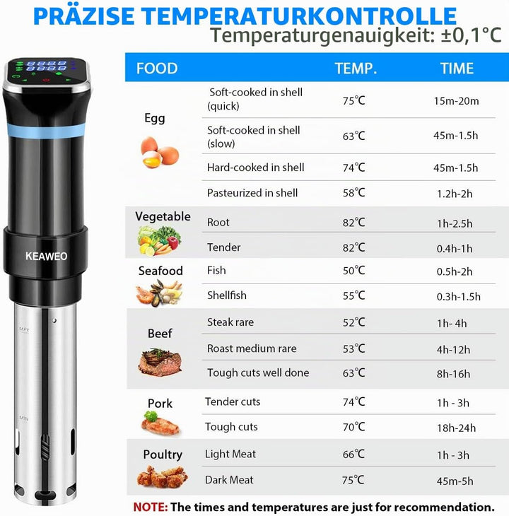 KEAWEO Sous Vide, 1100W Sous-Vide Garer Stick Präzisionskocher Immersion Tauchzikulator Präzisionsko