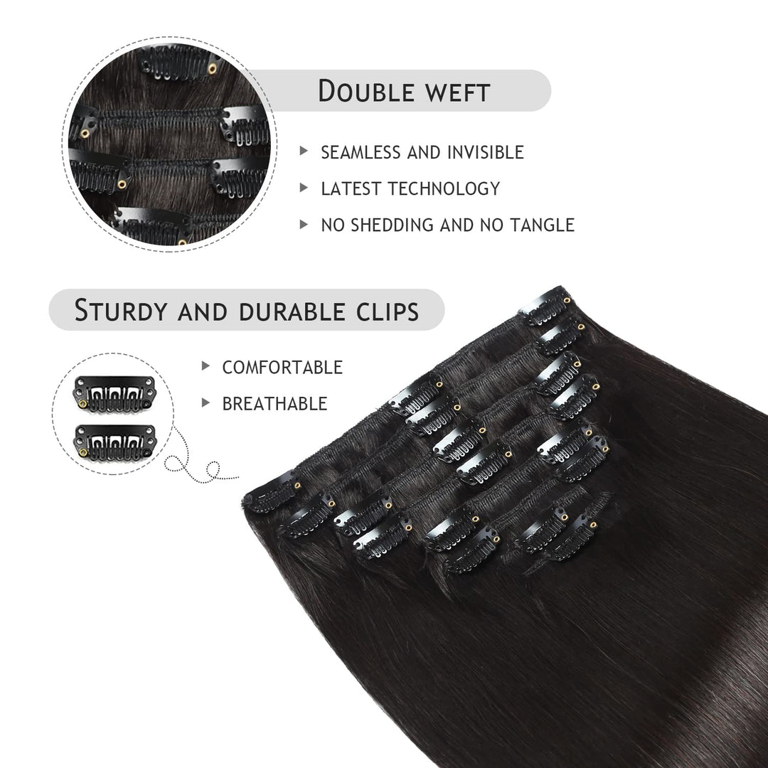 YILITE Clip in Extensions Echthaar 40cm 100% Echthaar Extensions Clip 16 Zoll 8 Stück 120g Unsichtba