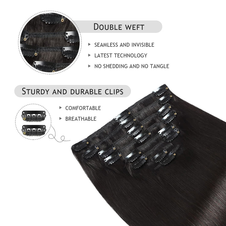 YILITE Clip in Extensions Echthaar 35cm 100% Echthaar Extensions Clip 14 Zoll 8 Stück 110g Unsichtba