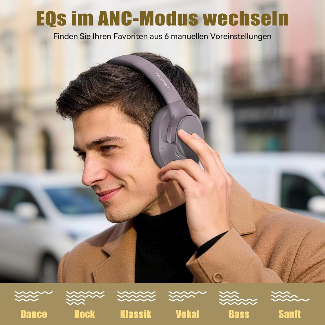 TECKNET Over Ear Kopfhörer Bluetooth mit Hybrid Active Noise Cancelling, Kabellose Bluetooth 6.0 Kop