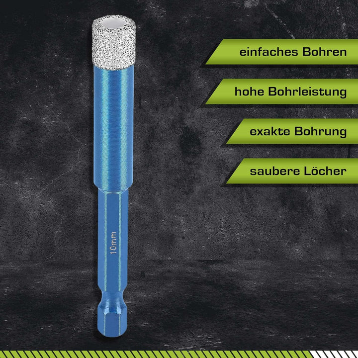 Profi Fliesenbohrer 10mm BIT Adapter - Diamantbohrer für Feinsteinzeug, harte Fliesen uvm. Diamantbo