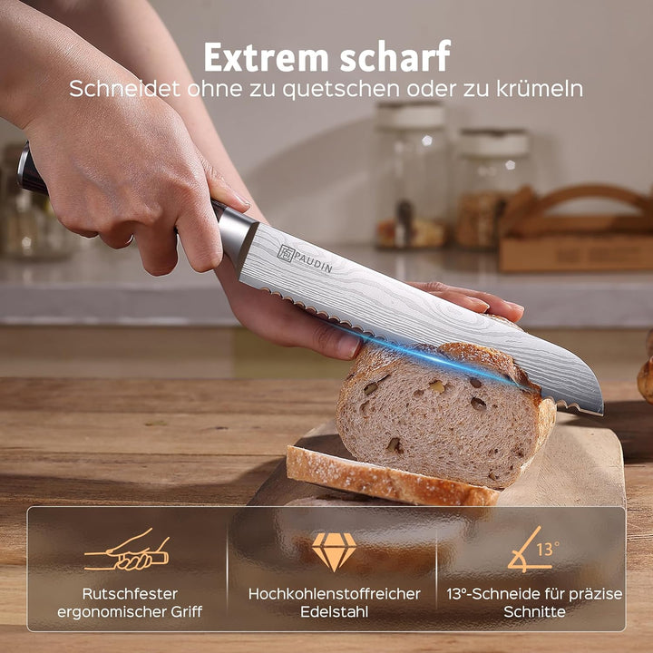 PAUDIN Profi 20cm Brotmesser mit Wellenschliff aus Hochwertigem Rostfreier Edelstahl, Extra Scharfe
