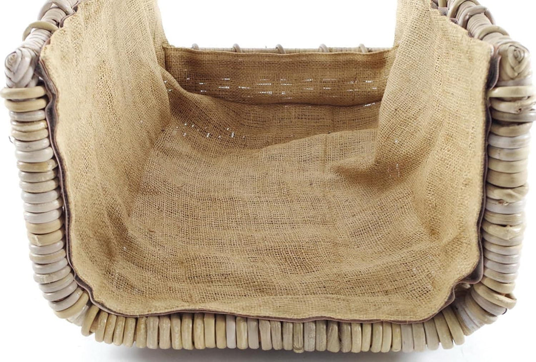 Kobolo Holztrage Holzkorb für Kaminholz eckig - aus grauem Rattan mit Jutefutter