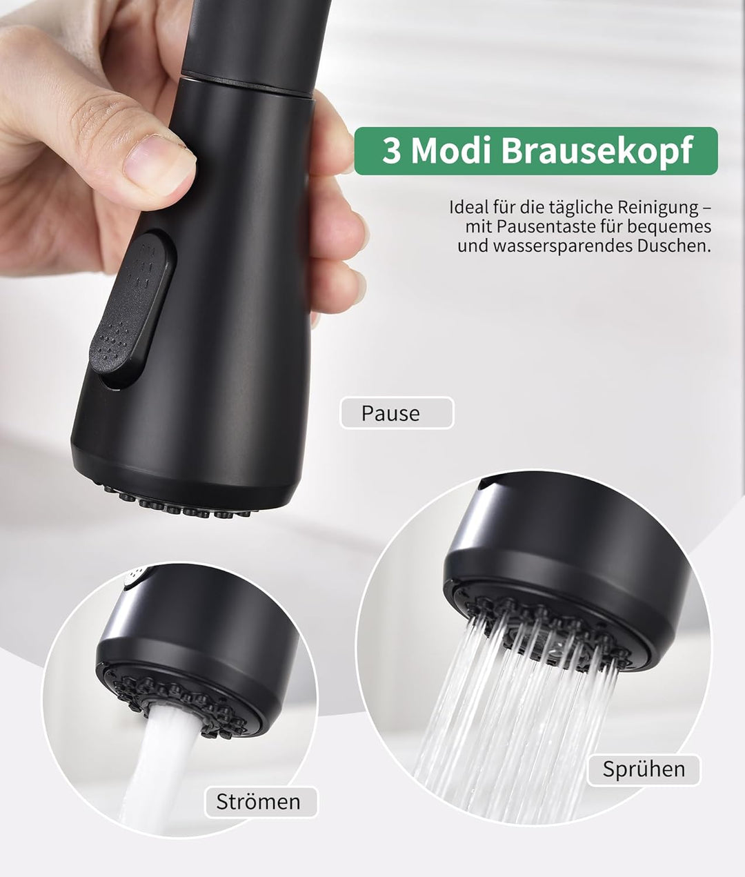 Wasserhahn Küche Ausziehbar,Hochdruck Küchenarmatur mit Herausziehbarer Brause Mischbatterie Küche m