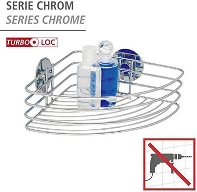 WENKO Turbo-Loc Eckablage, Badeck Ablage, Bis 40 kg belastbar, Verchromter Stahl, 26,5 x 10,5 x 20 c