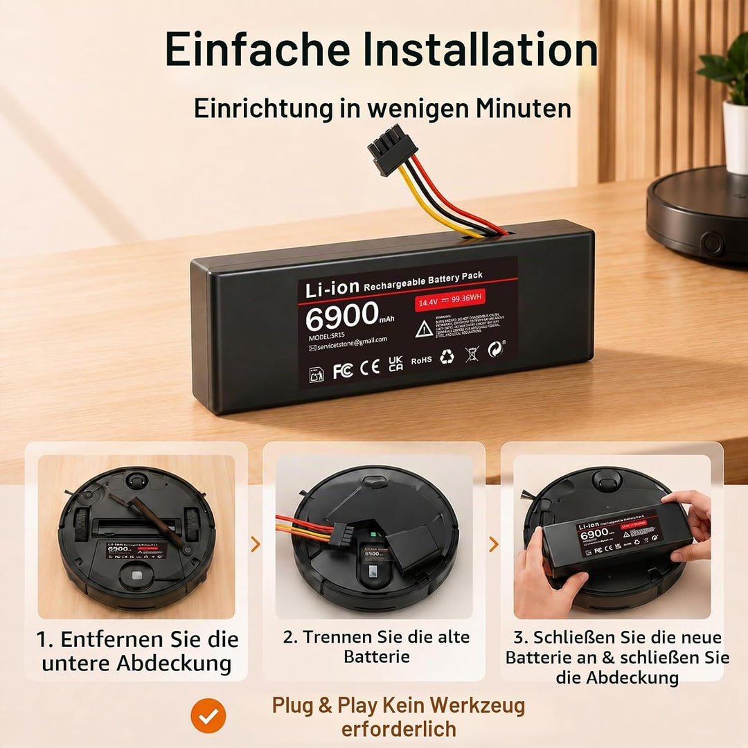 6900mAh Ersatzakku für Xiaomi Mop 2S / Mop Pro/Mop P, 14.4V Li-ion Akku mit Xiaomi Mijia STYTJ02YM /