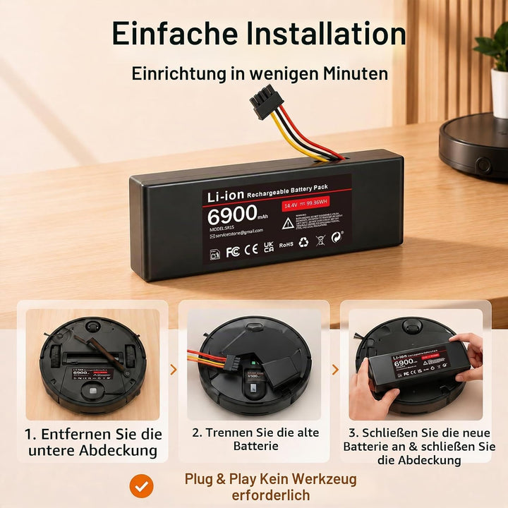 6900mAh Ersatzakku für Xiaomi Mop 2S / Mop Pro/Mop P, 14.4V Li-ion Akku mit Xiaomi Mijia STYTJ02YM /