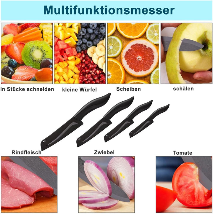 Keramikmesser Set 4 - Sehr scharf Gemüsemesser Gute Handhabung küchenmesser klein, Enthält ein 7.6cm