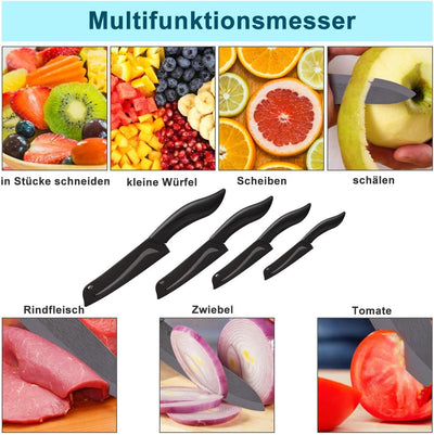 Keramikmesser Set 4 - Sehr scharf Gemüsemesser Gute Handhabung küchenmesser klein, Enthält ein 7.6cm
