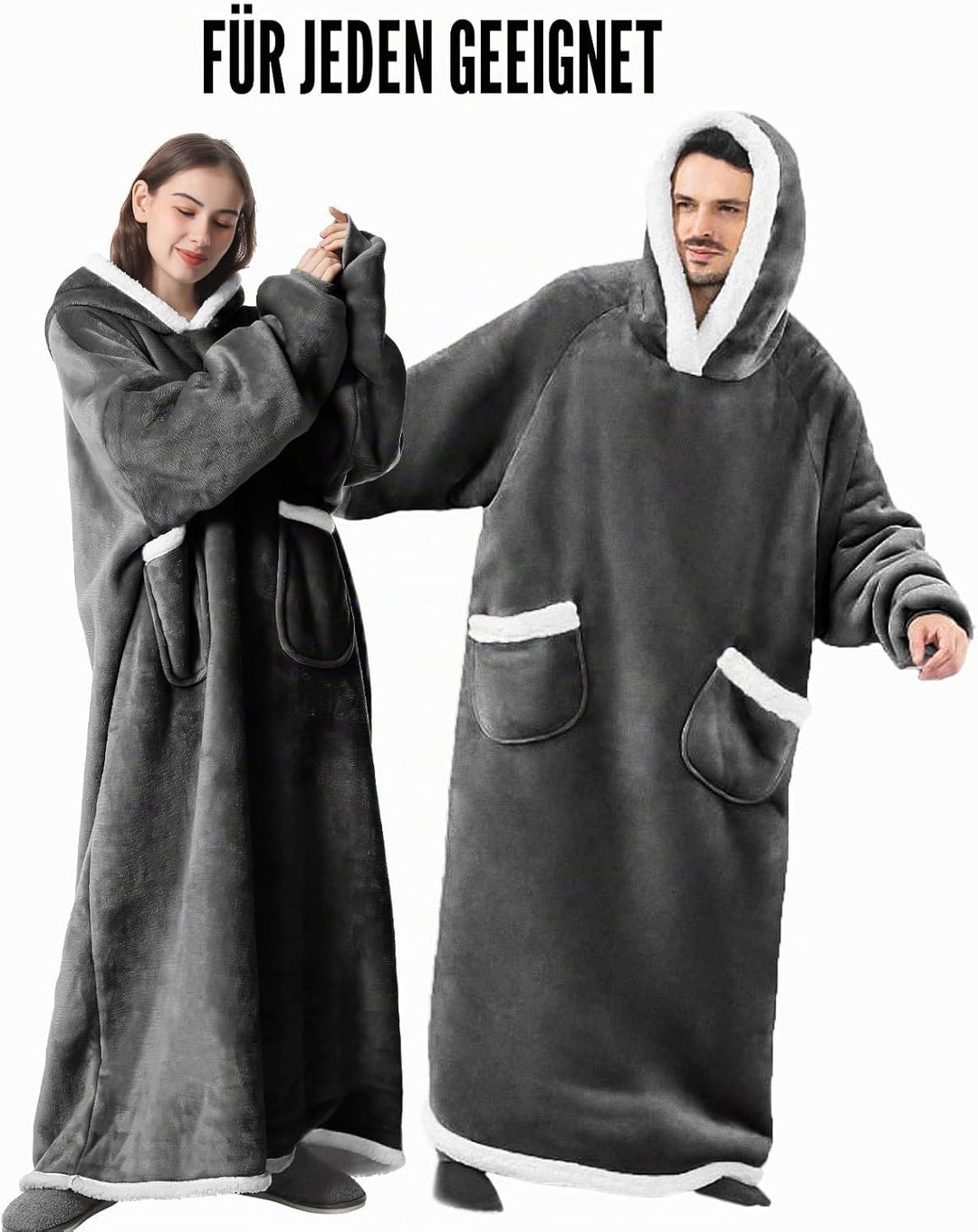 Emwwat Extra Lange Hoodie Decke, Übergrosse Sherpa Hoodie Decke für Damen und Herren, tragbare Decke