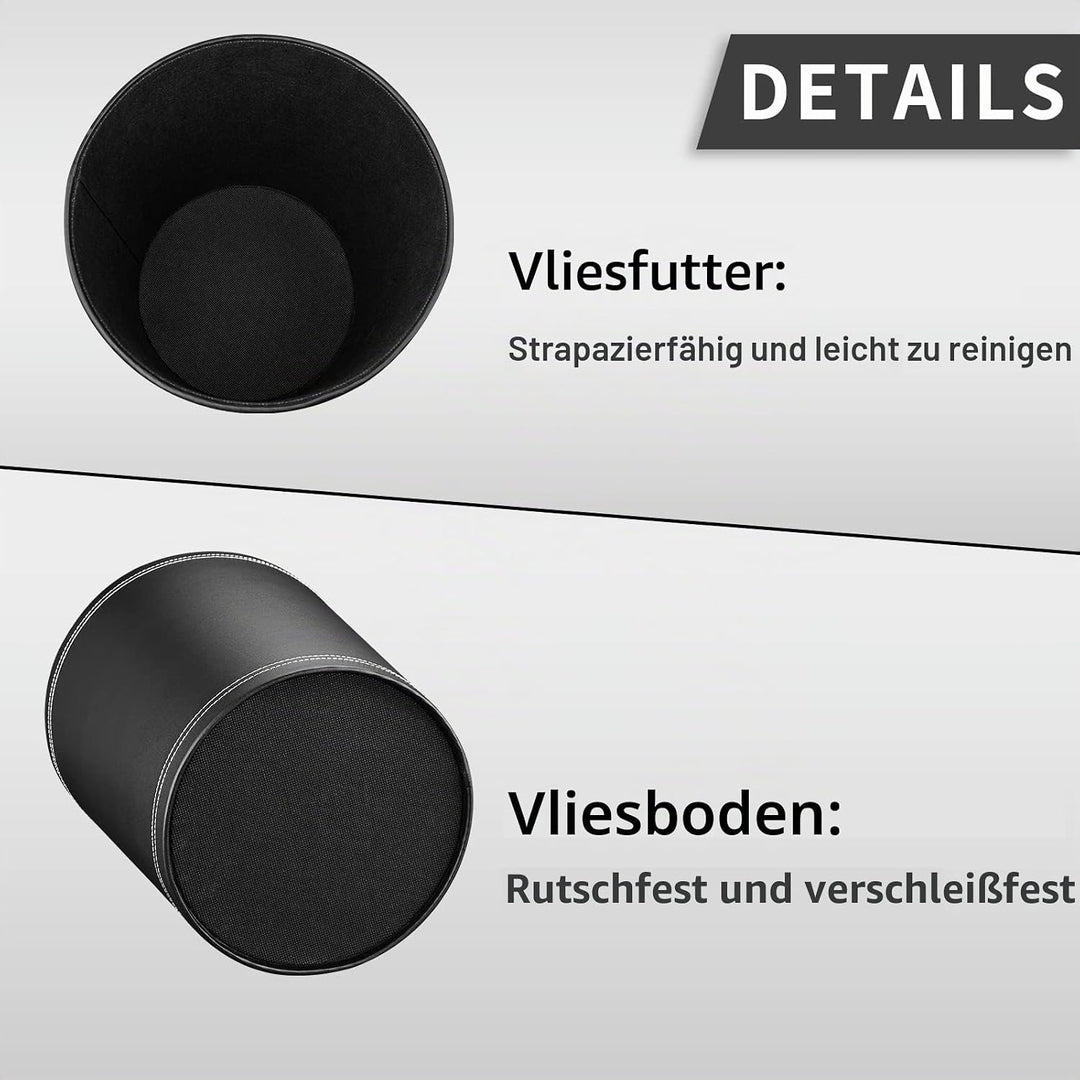 GORESE Papierkorb Büro - Papierkorb aus Leder in Schwarz, modernes Design, Mülleimer für Küche, Bad,