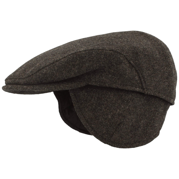 Breiter Herren Winter Schiebermütze mit Ohrenklappen Flatcap Schirmmütze 100% Wolle mit ausklappbare