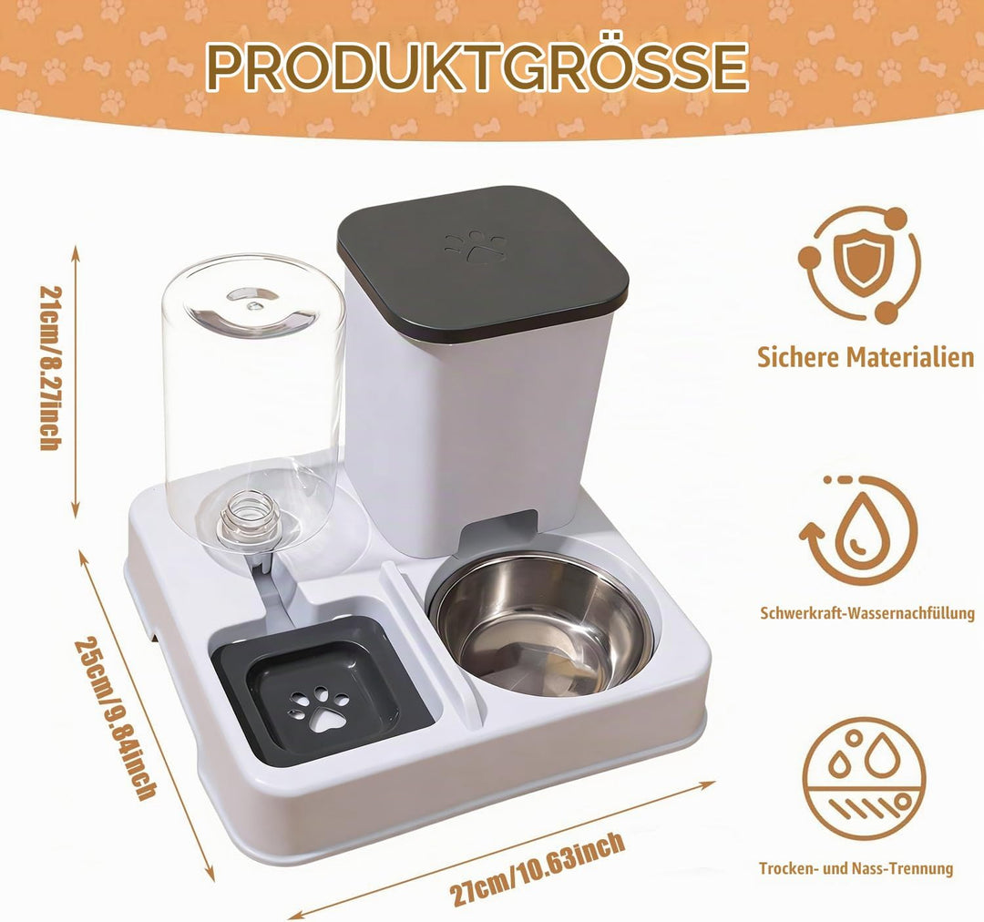 2-in-1 Automatischer Futter und Wasserspender für Haustiere, Abnehmbarer Futterstation, Katzenfutter