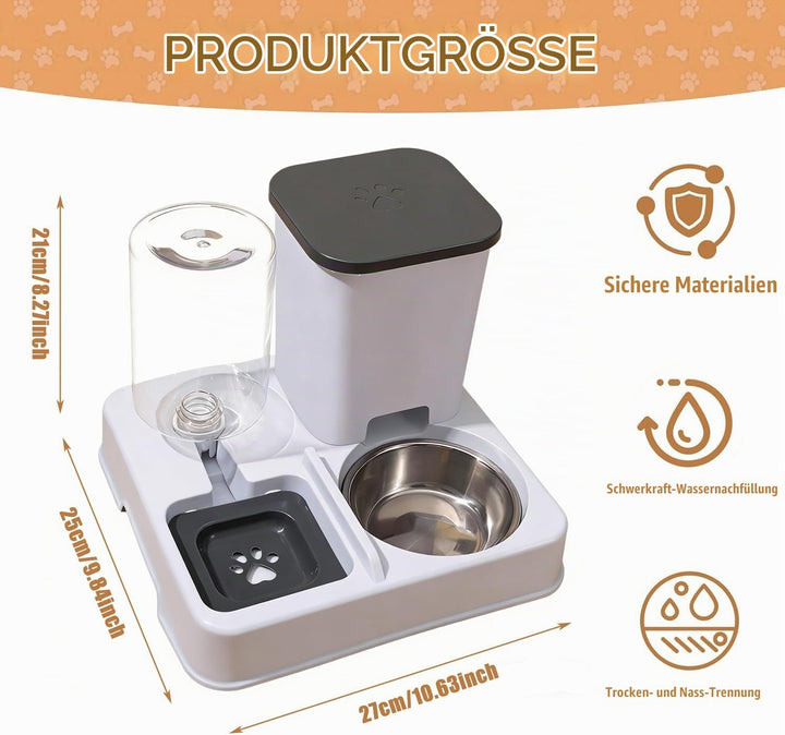 2-in-1 Automatischer Futter und Wasserspender für Haustiere, Abnehmbarer Futterstation, Katzenfutter
