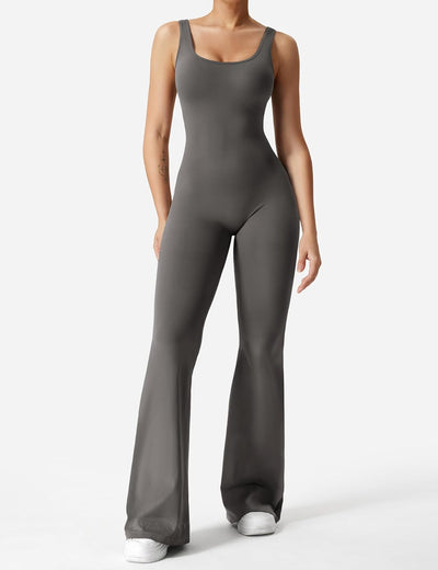 ZAAYO Damen Flared Jumpsuit Tight Scrunch Butt Overalls Lang Ärmelloser Sport rückenfrei Jumpsuit Yo