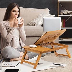 Laptoptisch, Bett Lap Schreibtisch, Bambus Laptoptisch Notebooktisch,Tragbare Buch Lesetablett Ständ