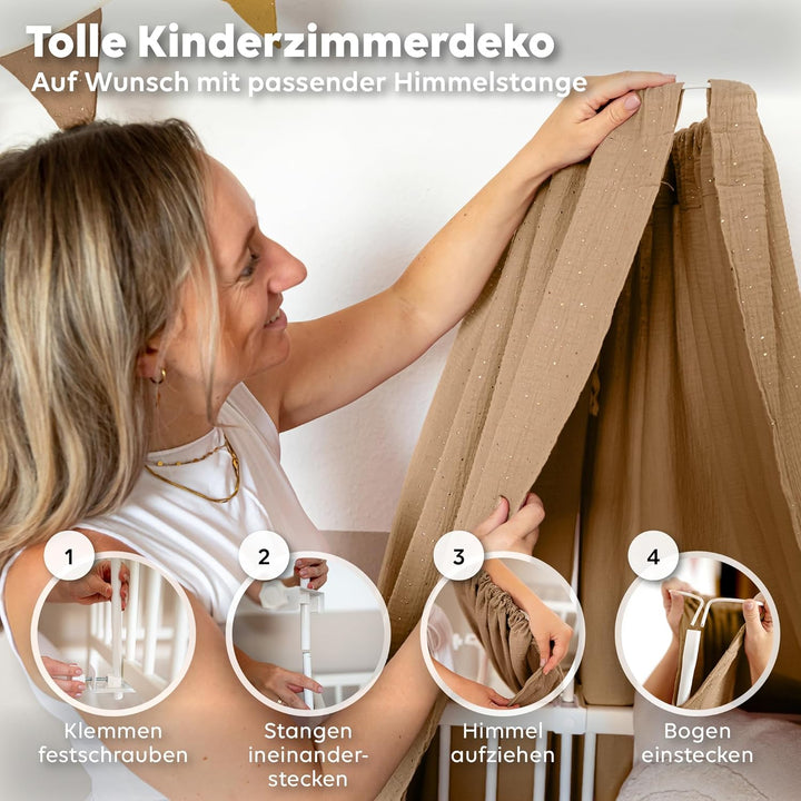 lilimaus Betthimmel Babybett mit Gold Applikation in 12 Farben [inkl. Himmelstange] - Himmel Babybet