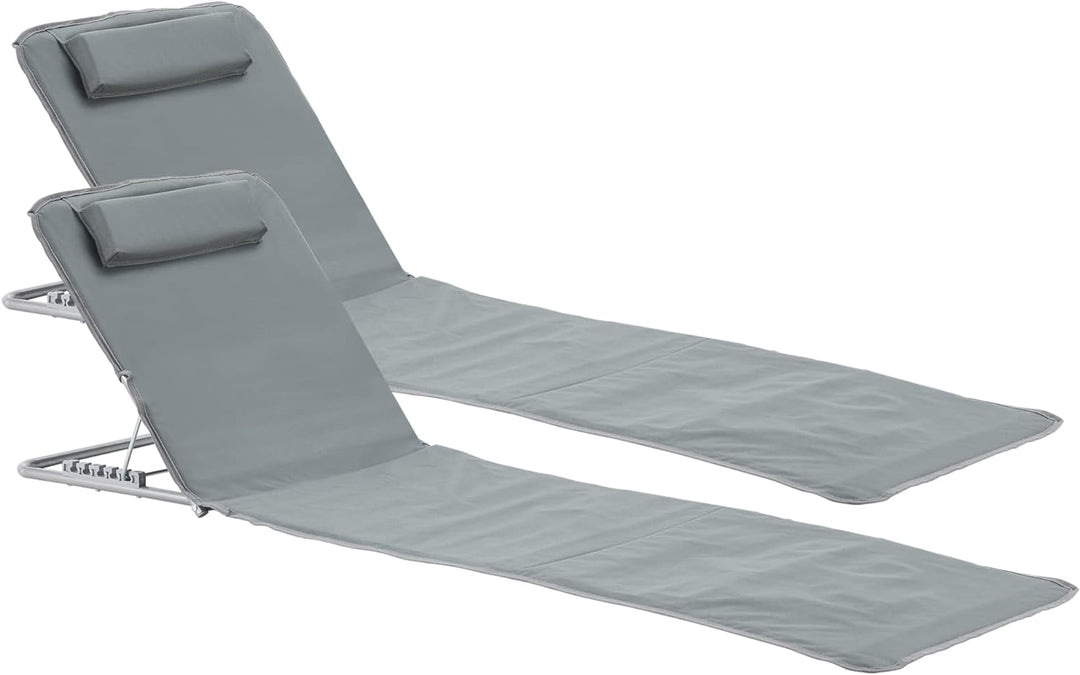 [en.casa] Strandmatte Cellorigo 2er Set Strandliege klappbar Dunkelgrau Sonnenmatte mit 5-Fach Verst