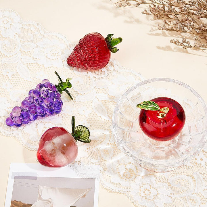 4 Stück Glas Obstdekor Mundgeblasene Kristall Erdbeere Roter Apfel Pfirsich Traube Realistische Fruc