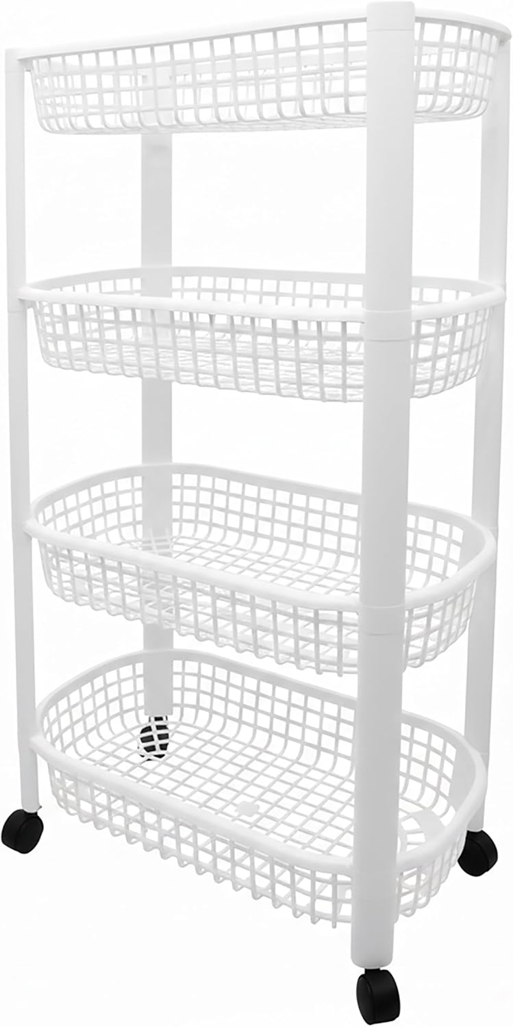 Spetebo Küchenwagen auf Rollen mit 4 Korb Ablagen 79 x 46 cm Made in EU - weiss - Kunststoff Rollwag