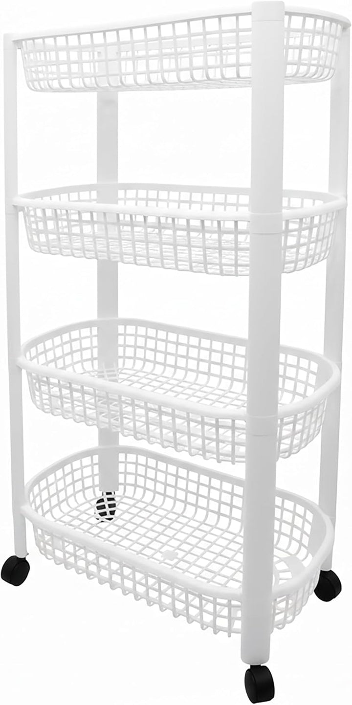 Spetebo Küchenwagen auf Rollen mit 4 Korb Ablagen 79 x 46 cm Made in EU - weiss - Kunststoff Rollwag