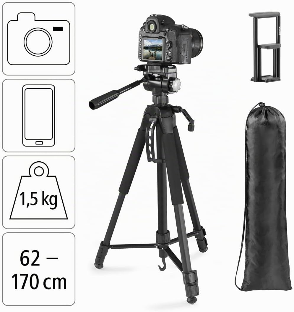 Hama Stativ Kamera "Action 170 3D" (Tripod mit 62-170cm Höhe, Fotostativ inkl. Handy-Halterung und T