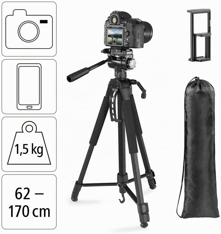Hama Stativ Kamera "Action 170 3D" (Tripod mit 62-170cm Höhe, Fotostativ inkl. Handy-Halterung und T