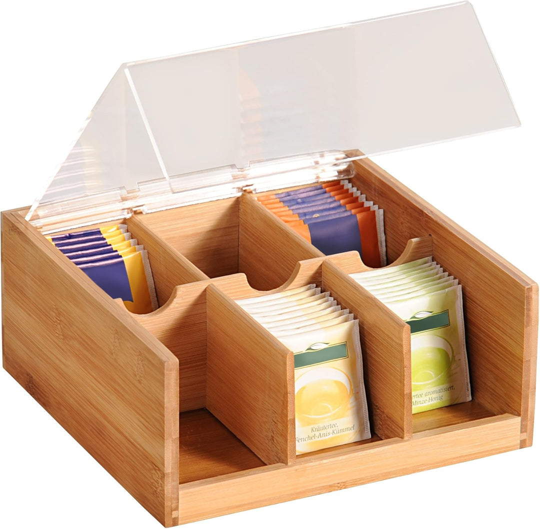 Kesper Tee-Box mit 6 Fächern Teebox Teebeutel Box Teebeutel Aufbewahrung Braun 22 x 21 x 9.5 cm