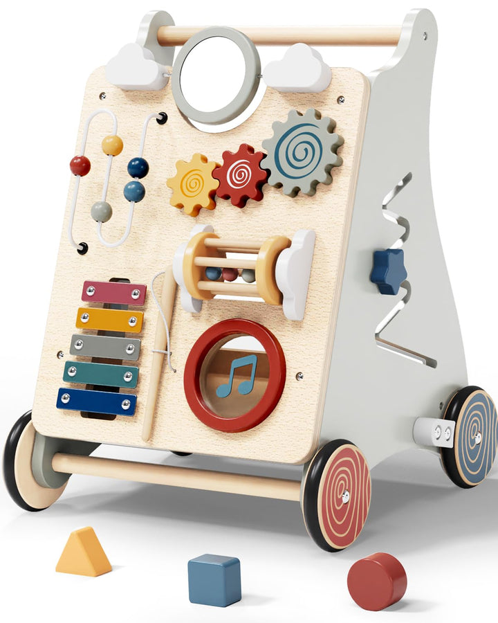 2 in 1 Multifunktional Lauflernwagen Holz Baby Lauflernhilfe ab 1 Jahr, Baby Walker Schiebewagen mit