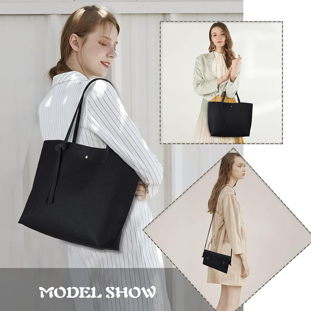 K.EYRE Damen Faux PU Leder Tote Schulter Geldbörsen Tasche für Frauen, Grosse Kapazität Quaste Handt