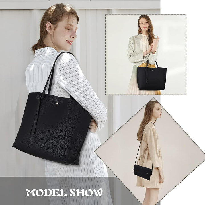 K.EYRE Damen Faux PU Leder Tote Schulter Geldbörsen Tasche für Frauen, Grosse Kapazität Quaste Handt