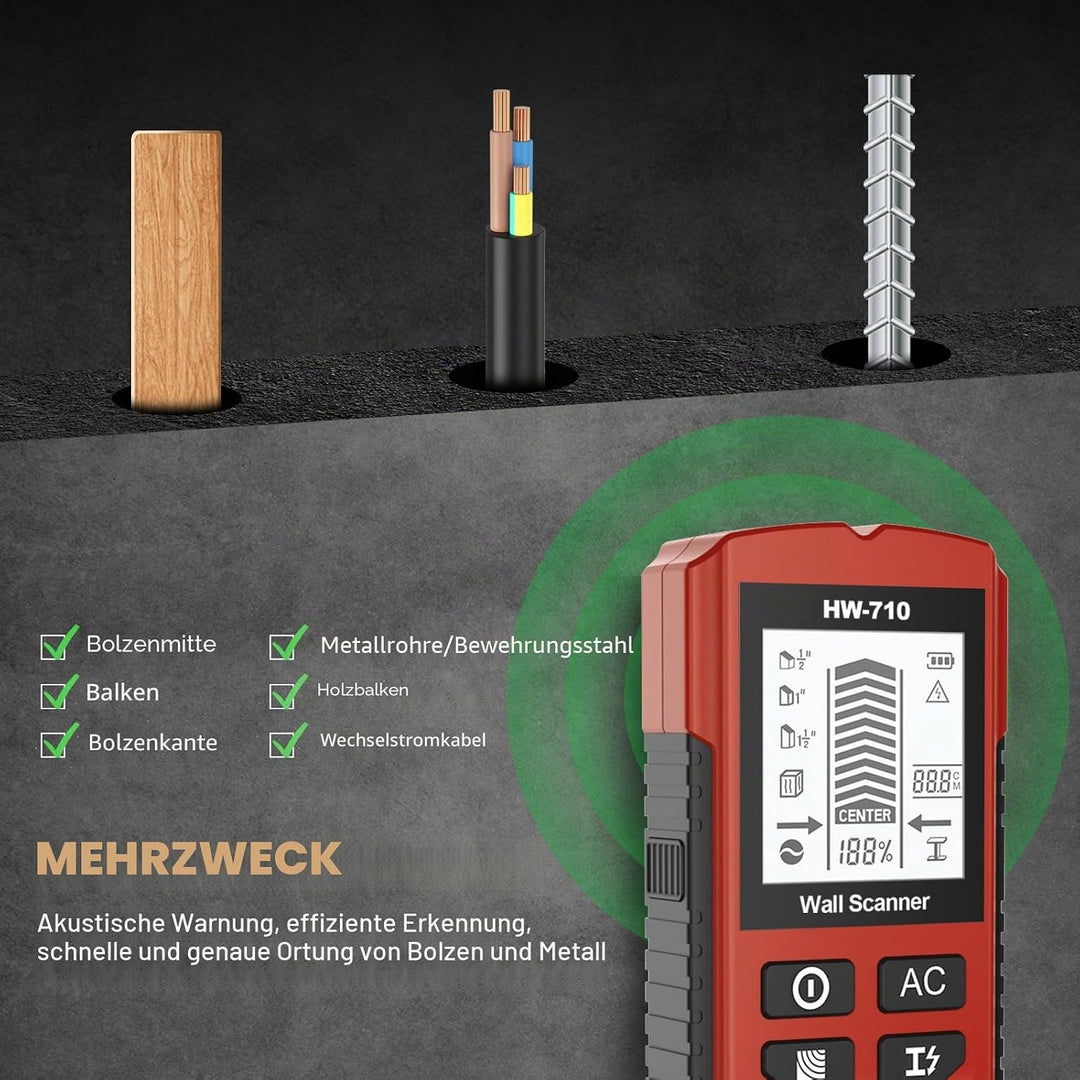 Leitungssucher 5 in 1 – Kabelfinder &amp; Metallsuchgerät für Stromleitungen, Holzbalken &amp; Eisen | Multi